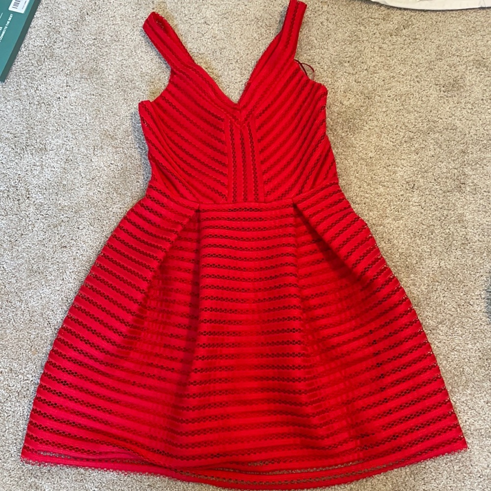 Red peplum midi dress